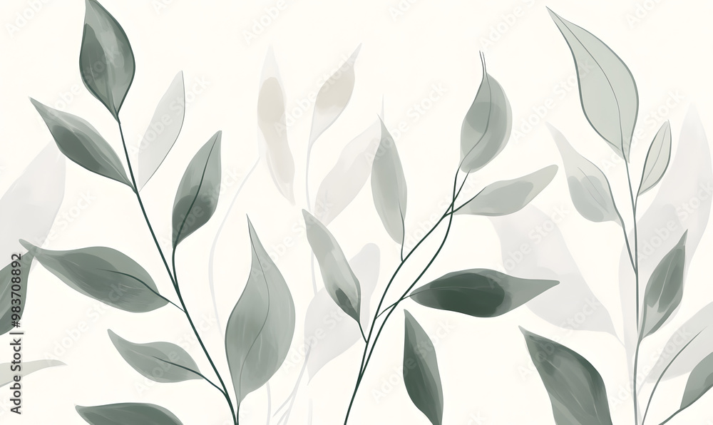 2D illustrator doodle-style floral and leaf graphics on a white background or wallpaper 2D illustrator doodle-style floral and leaf graphics on a white background or wallpaper