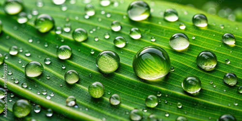 Close-up of water droplets on a lush green leaf, water droplets, leaf, nature, close-up, macro, reflection, moisture, dew Close-up of water droplets on a lush green leaf, water droplets, leaf, nature, close-up, macro, reflection, moisture, dew