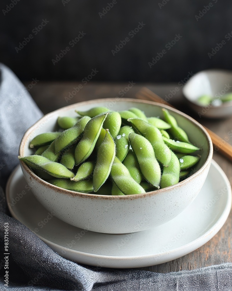 A bowl of fresh edamame served on a plate, highlighting its vibrant green color. A bowl of fresh edamame served on a plate, highlighting its vibrant green color.
