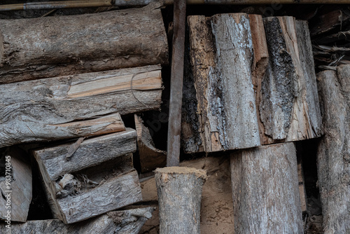 pile of used wood in the warehouse