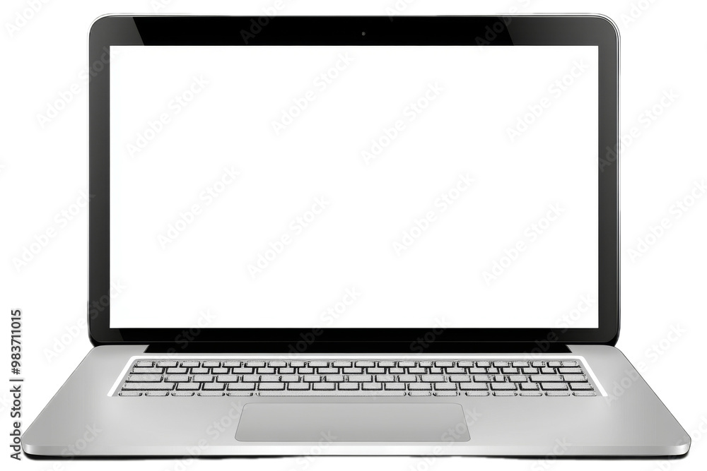 Open laptop with blank screen on a white background, ideal for business display or mockup, minimalistic and clean design for corporate branding or product presentation. Open laptop with blank screen on a white background, ideal for business display or mockup, minimalistic and clean design for corporate branding or product presentation.