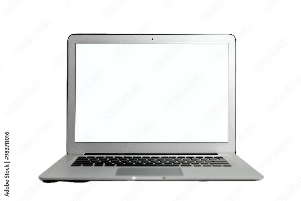 Open laptop with blank screen on a white background, ideal for business display or mockup, minimalistic and clean design for corporate branding or product presentation. Open laptop with blank screen on a white background, ideal for business display or mockup, minimalistic and clean design for corporate branding or product presentation.