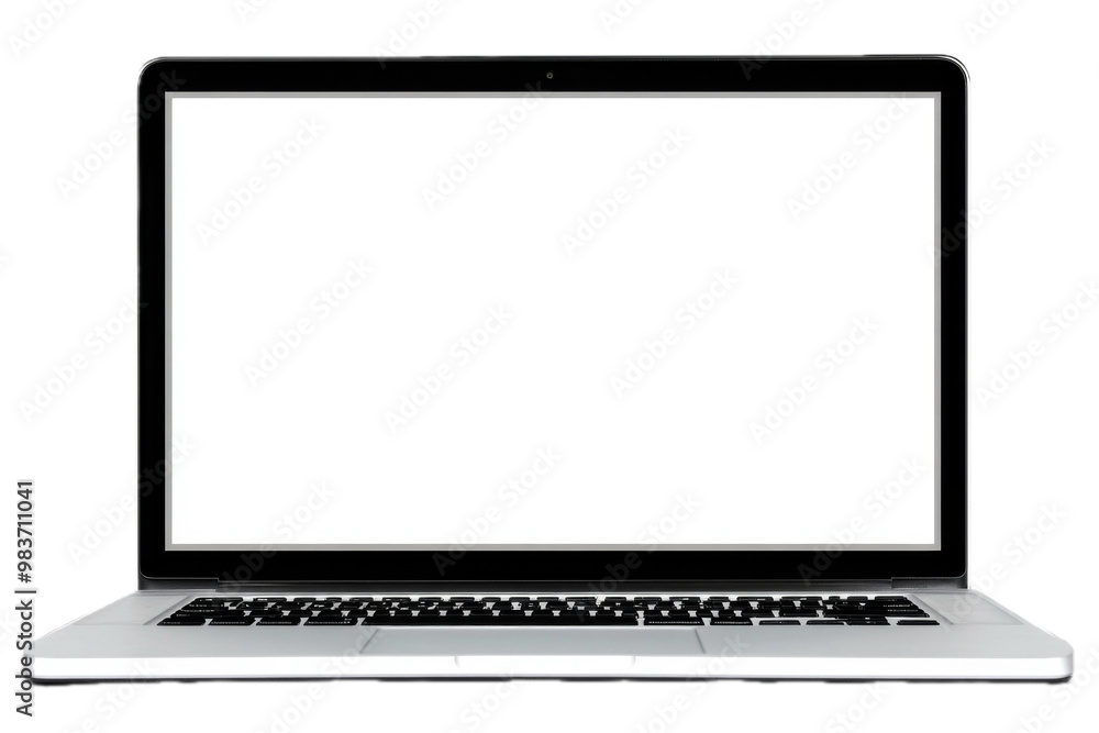 Open laptop with blank screen on a white background, ideal for business display or mockup, minimalistic and clean design for corporate branding or product presentation. Open laptop with blank screen on a white background, ideal for business display or mockup, minimalistic and clean design for corporate branding or product presentation.