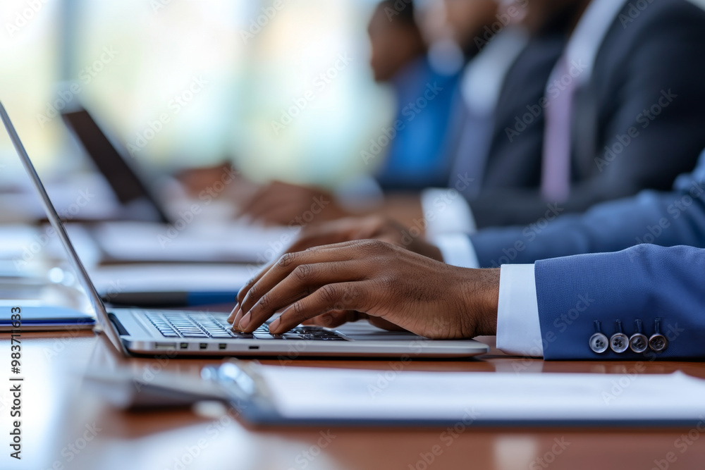 Businessman’s hands swiftly typing on a laptop Businessman’s hands swiftly typing on a laptop