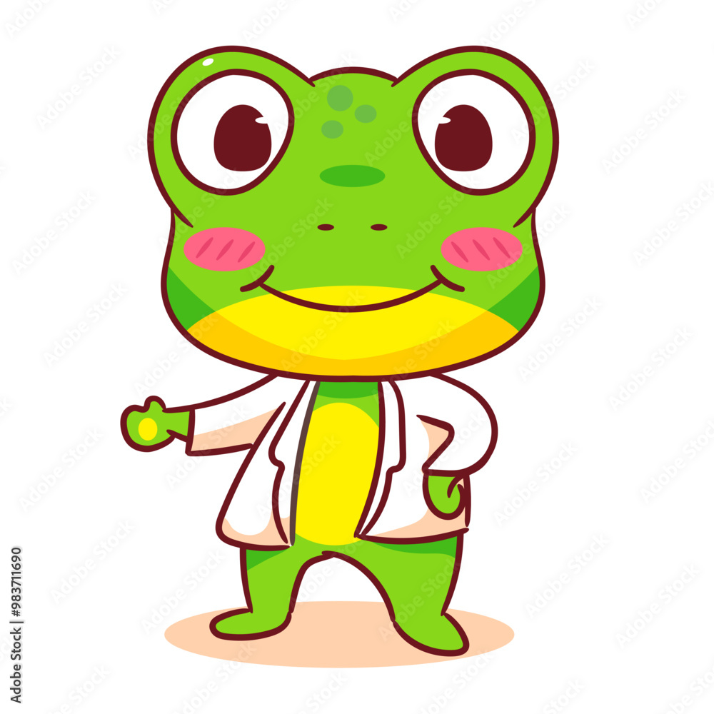 Cute frog cartoon character as doctor. Adorable animal concept design. Isolated white background. Vector art illustration. Cute frog cartoon character as doctor. Adorable animal concept design. Isolated white background. Vector art illustration.