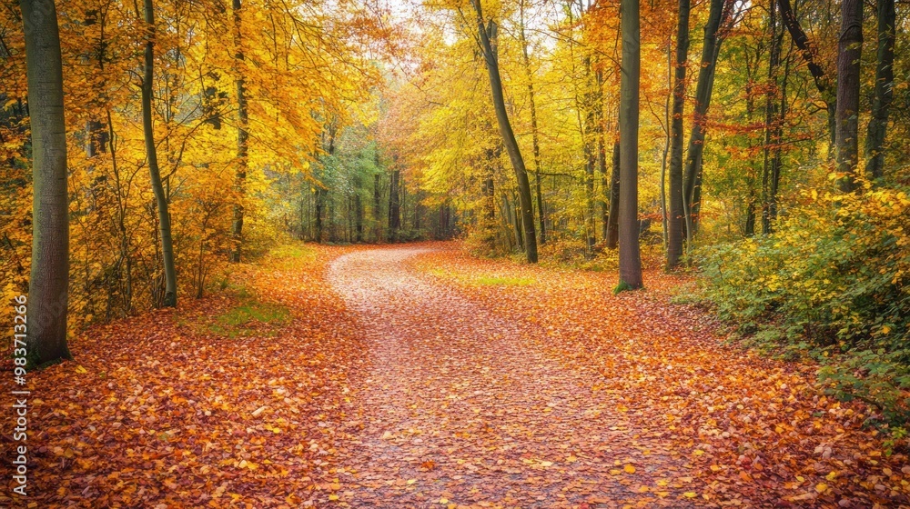 Naklejka premium Autumn Path in a Golden Forest
