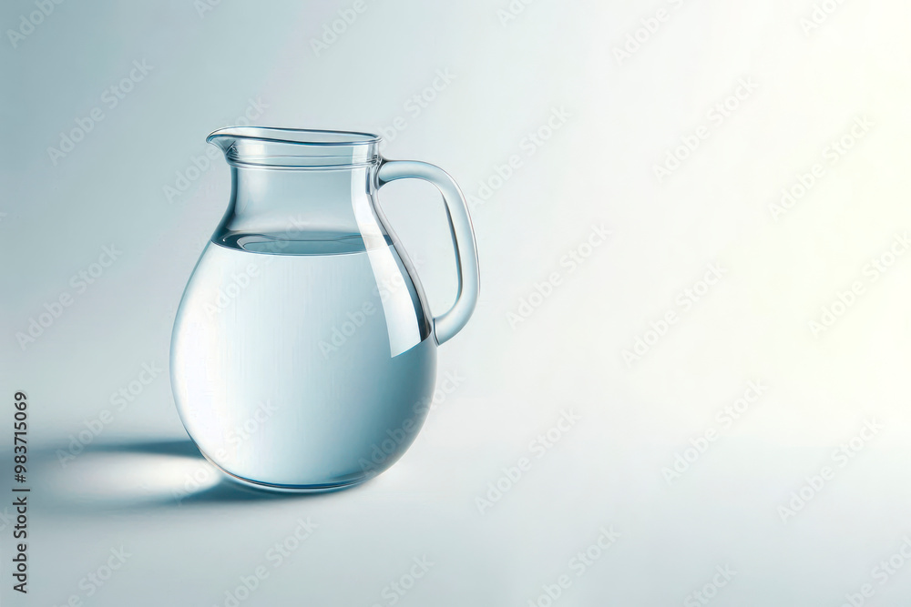 A glass jug of water on a light background. Space for text. A glass jug of water on a light background. Space for text.