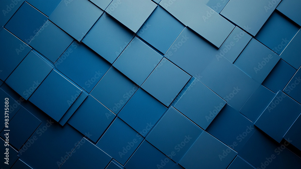 Blue geometric wall with textured panels creating a modern, artistic background design Blue geometric wall with textured panels creating a modern, artistic background design