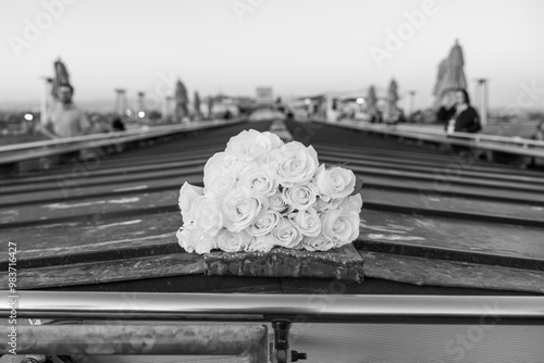 white rose on a bridge
