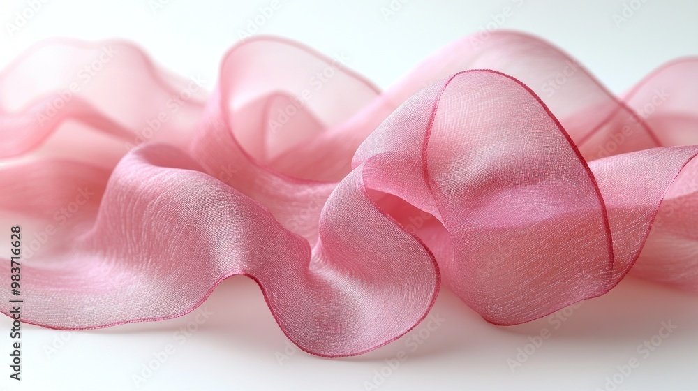 Soft pink sheer fabric draped elegantly on a light background. Soft pink sheer fabric draped elegantly on a light background.