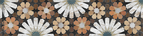 wood seamless Wall and Floor with a modern abstract mosaic geometric pattern.