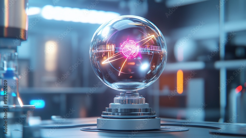 A glowing quantum orb floats within a glass sphere in a futuristic laboratory, symbolizing innovation, scientific discovery, energy, and the potential of quantum technology. A glowing quantum orb floats within a glass sphere in a futuristic laboratory, symbolizing innovation, scientific discovery, energy, and the potential of quantum technology.