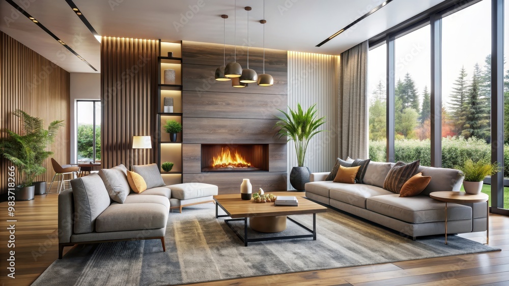 Modern living room featuring a cozy fireplace with a sleek design and tasteful decor, modern, living room, fireplace, cozy Modern living room featuring a cozy fireplace with a sleek design and tasteful decor, modern, living room, fireplace, cozy
