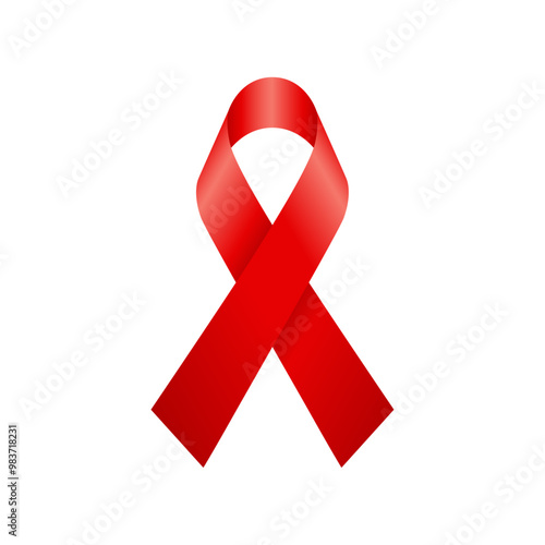 AIDS red ribbon icon.3D red ribbon illustration. Hiv