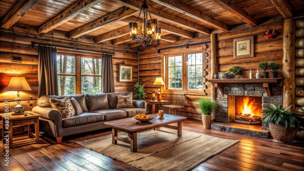 Rustic wooden cabin interior with cozy decor, rustic, wood, cabin, interior, cozy, decor, vintage, cozy, warm Rustic wooden cabin interior with cozy decor, rustic, wood, cabin, interior, cozy, decor, vintage, cozy, warm