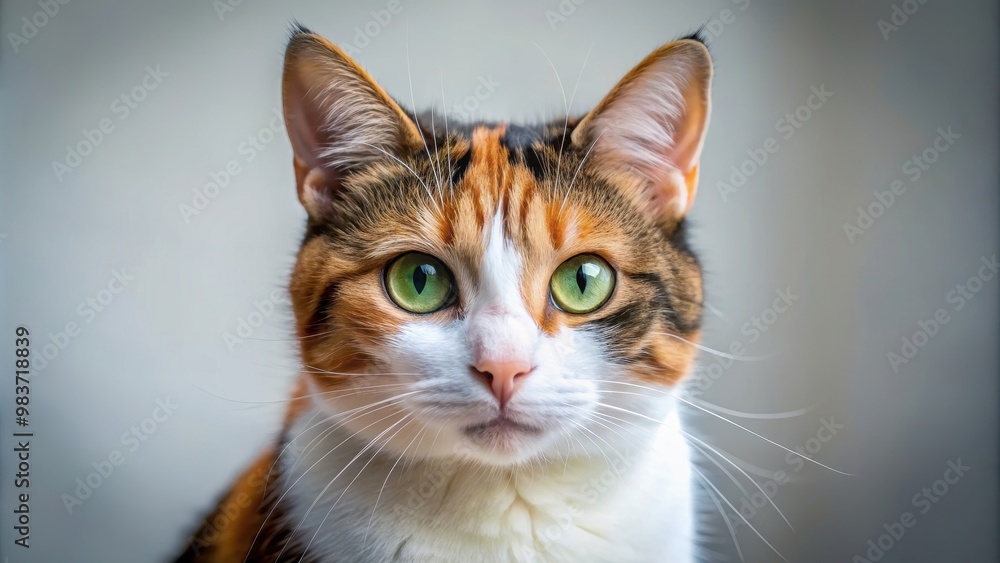 Close up of a cute calico cat staring into the camera, feline, whiskers, eyes, fur, close-up, pet, animal, domestic Close up of a cute calico cat staring into the camera, feline, whiskers, eyes, fur, close-up, pet, animal, domestic