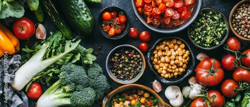 Highlight Vegetarian Day with an inviting image featuring a colorful array of fresh vegetables and plant-based dishes, showcasing the vibrant and nutritious benefits of a vegetarian lifestyle