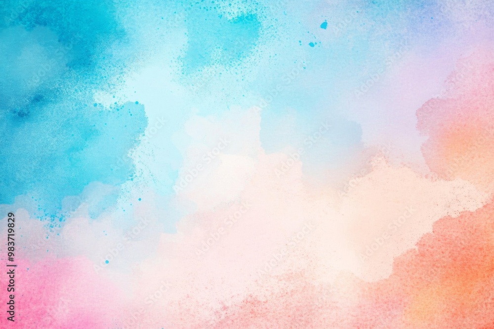  Abstract watercolor background with pastel blue, pink, sky blue, and orange hues blending in a soft gradient for a dreamy, artistic effect.