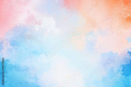  Abstract watercolor background with pastel blue, pink, sky blue, and orange hues blending in a soft gradient for a dreamy, artistic effect.