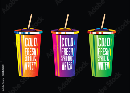 Fast food plastic cup with straw. Hot or cold drink. Original vector illustration in vintage style.