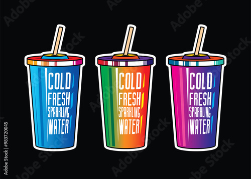 Fast food plastic cup with straw. Hot or cold drink. Original vector illustration in vintage style.