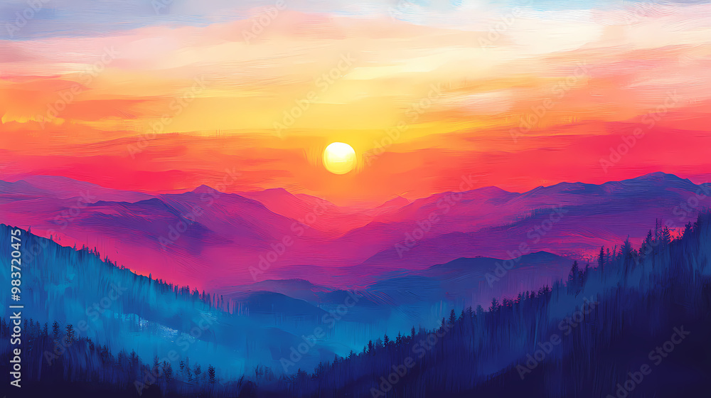 Impressionism sunset in the mountains. Impressionism. Illustration Impressionism sunset in the mountains. Impressionism. Illustration