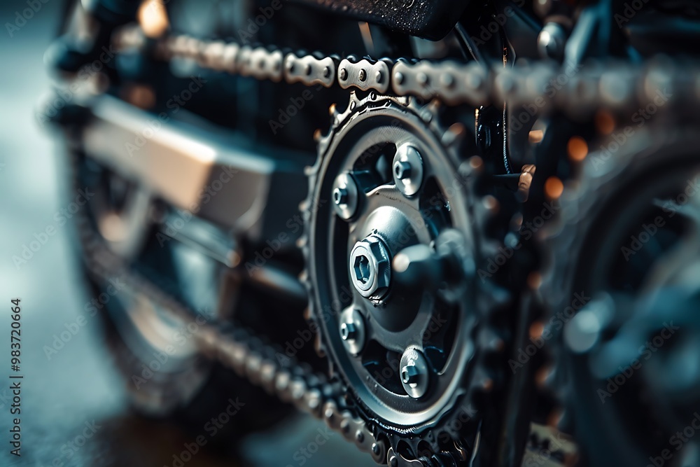 Fototapeta premium Close-up of a motorcycle chain. Details of a bicycle.