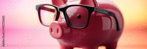 A pink piggy bank with glasses, symbolizing financial planning, smart saving, future vision, financial literacy, and responsible budgeting.