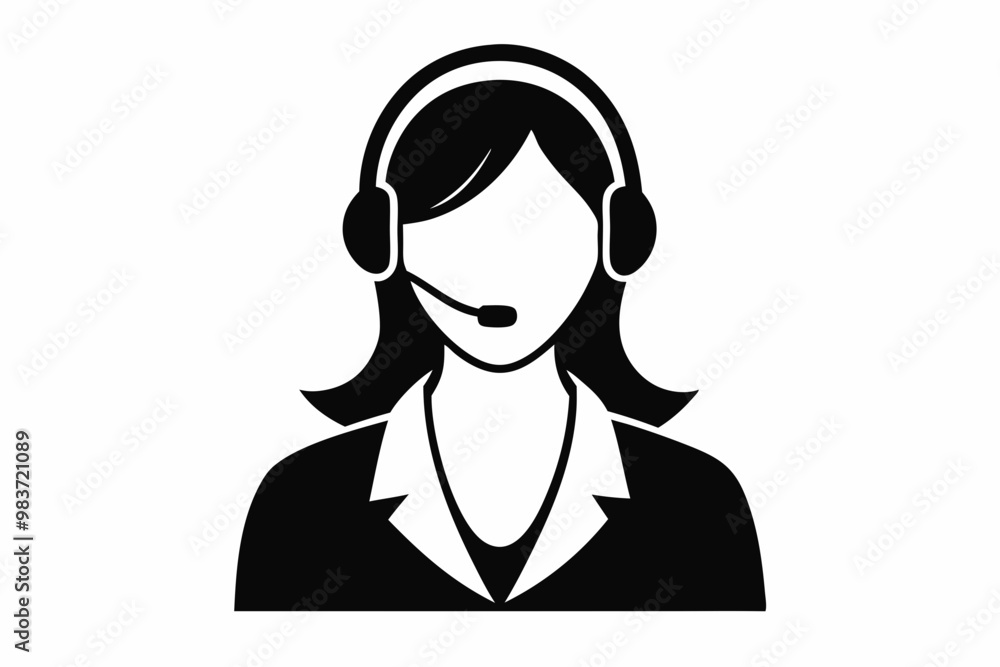 Call center woman silhouette vector, Customer service icon, news presenter icon Call center woman silhouette vector, Customer service icon, news presenter icon