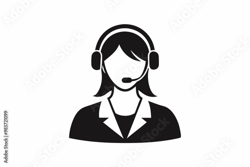 Call center woman silhouette vector, Customer service icon, news presenter icon