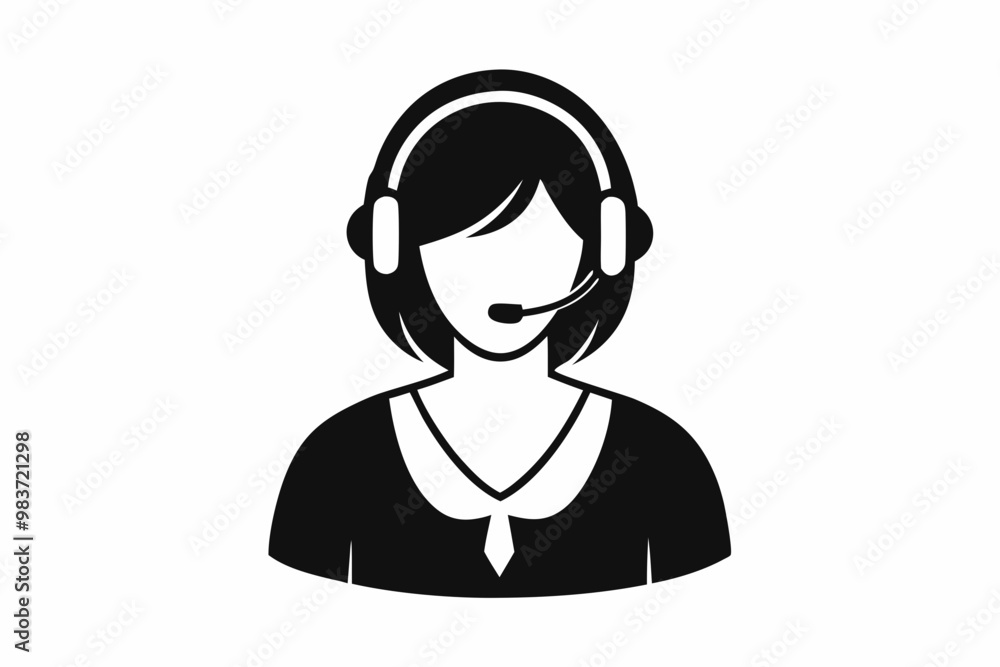 Call center woman silhouette vector, Customer service icon, news presenter icon Call center woman silhouette vector, Customer service icon, news presenter icon
