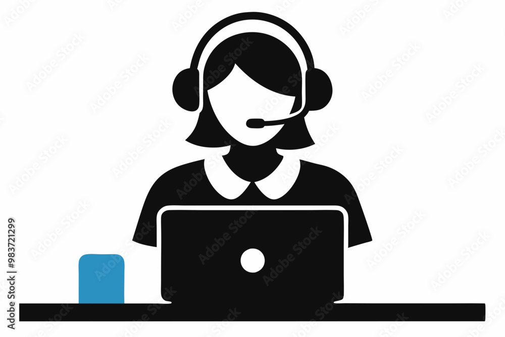 Call center woman silhouette vector, Customer service icon, news presenter icon Call center woman silhouette vector, Customer service icon, news presenter icon