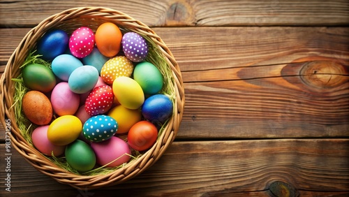 Easter eggs in a colorful basket , Easter, eggs, basket, holiday, celebration, spring, colorful, festive, pastel