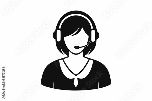 Call center woman silhouette vector, Customer service icon, news presenter icon