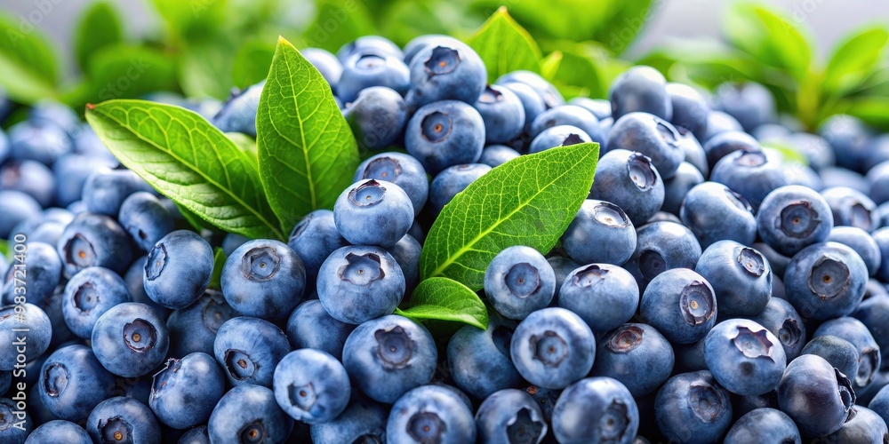 Heap of freshly picked blueberries with green leaves, blueberries, heap, fruit, fresh, organic, ripe, antioxidant, healthy Heap of freshly picked blueberries with green leaves, blueberries, heap, fruit, fresh, organic, ripe, antioxidant, healthy