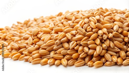 Close-up of isolated wheat grains against a white background, wheat, grains, isolated, food, agriculture, organic, natural