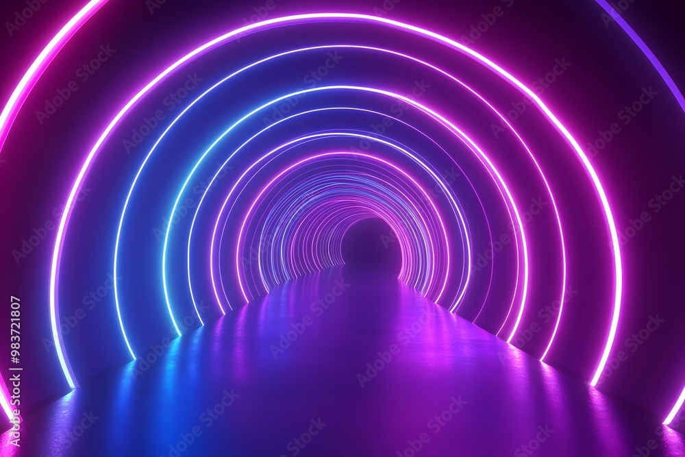 Fototapeta premium Abstract background with neon glowing lines in blue and purple colors forming an illuminated tunnel 