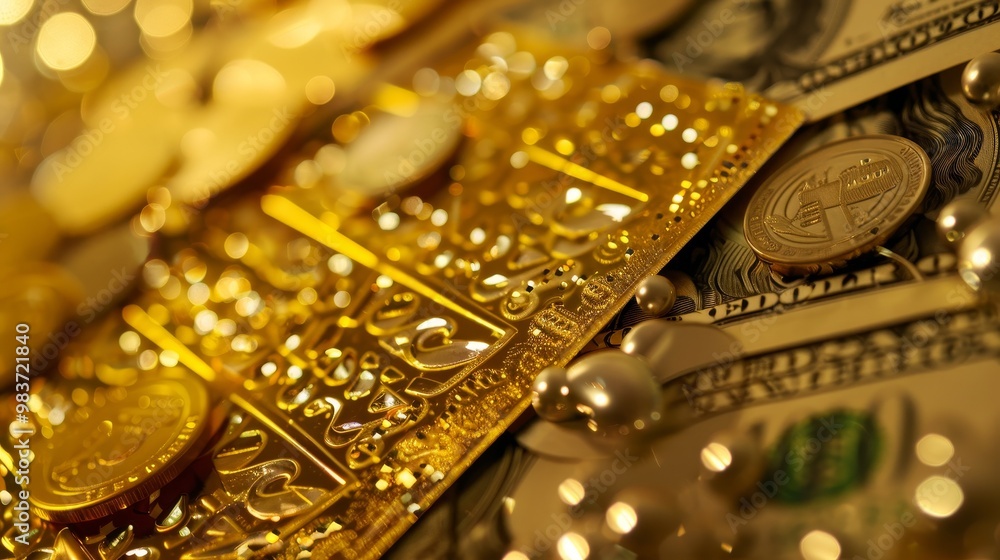 Golden lottery ticket with sparkling numbers, surrounded by coins and dollar bills, symbolizing a life-changing jackpot win and the excitement of potential wealth. Golden lottery ticket with sparkling numbers, surrounded by coins and dollar bills, symbolizing a life-changing jackpot win and the excitement of potential wealth.
