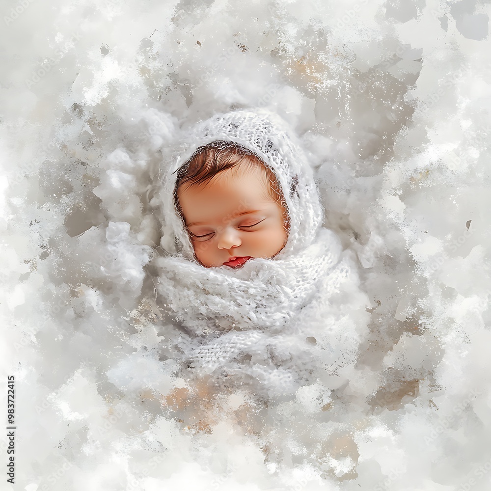 Newborn Baby Sleeping in White Blanket. Newborn Baby Sleeping in White Blanket.