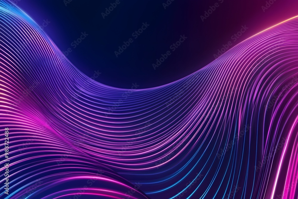 Abstract background with neon glowing lines in curved shapes on a dark blue and purple background, Abstract background with neon glowing lines in curved shapes on a dark blue and purple background,