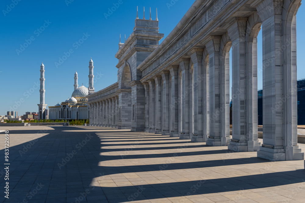Fototapeta premium Marble colonnade in the center of the capital of Kazakhstan, Astana, on Independence Square