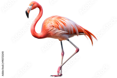 Single pink flamingo standing on one leg against transparent background