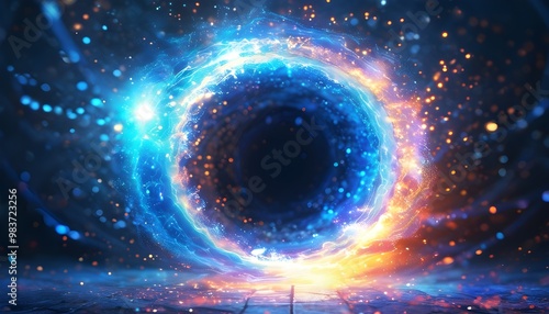 Vibrant abstract portal of swirling blue light and energy