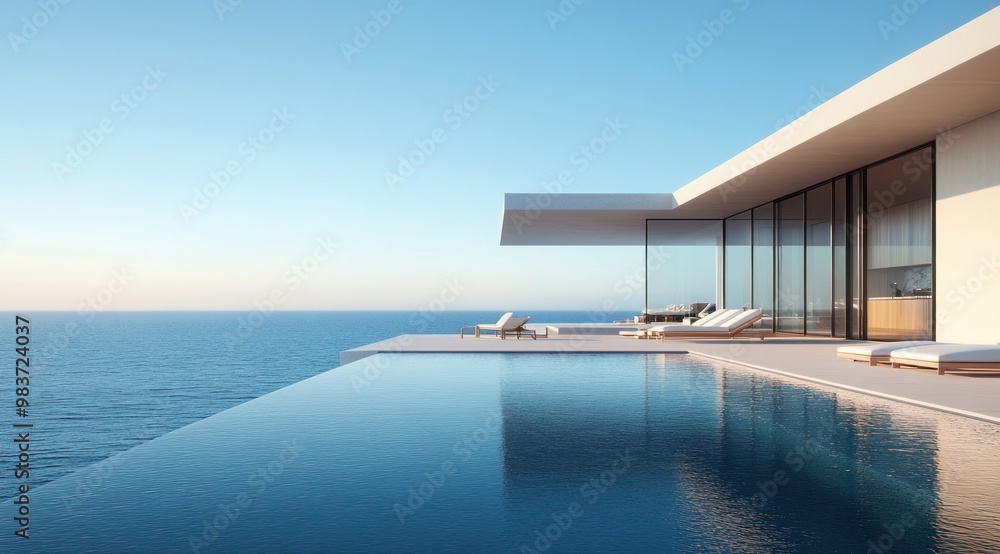 Obraz premium Modern Villa with Infinity Pool Overlooking the Ocean
