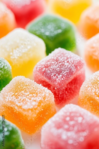 Colorful gummy candies with clear sugar crystals