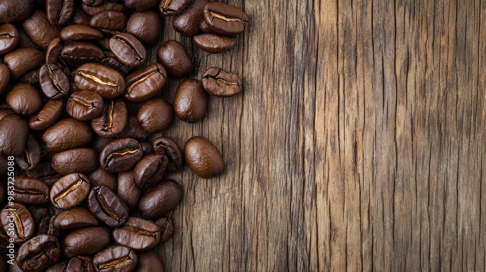 Roasted Coffee Beans on Rustic Wooden Background Roasted Coffee Beans on Rustic Wooden Background