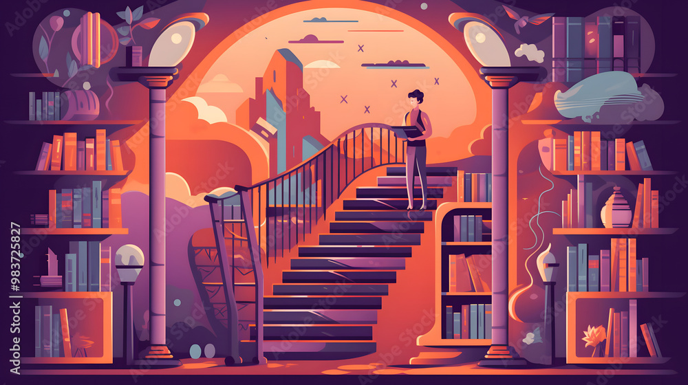 Librarian Games illustration flat Vector Librarian Games illustration flat Vector