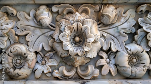 Detail of marble flowered tile with floral pattern