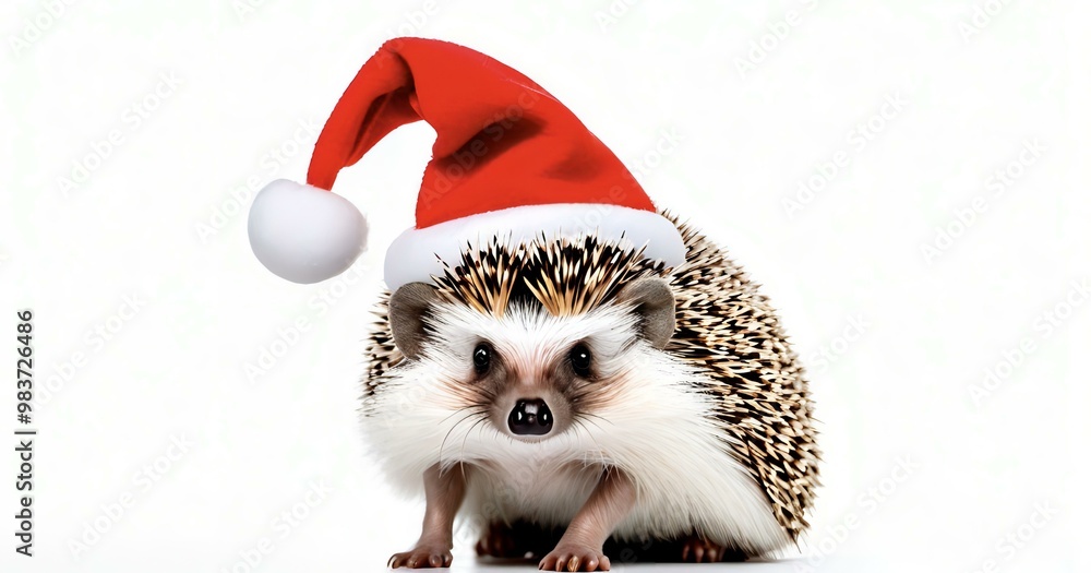Hedgehog in a Santa hat on a white background Hedgehog in a Santa hat on a white background