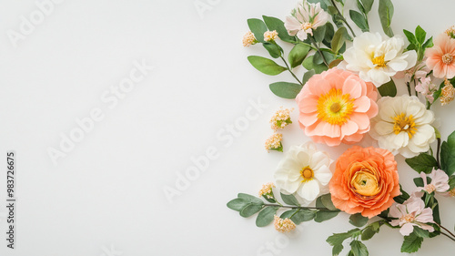 Beautiful floral arrangement featuring soft pastel flowers, including peonies, daisies, and greenery, perfect for bridal shower invitation or decoration
